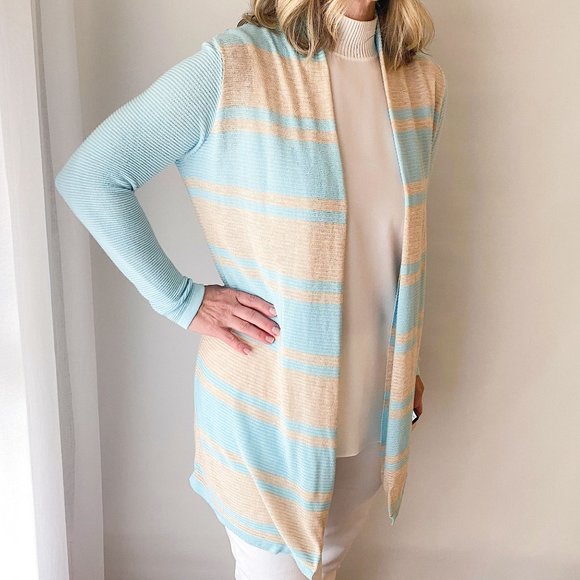 Cyrus light blue and tan striped open cardigan - Picture 5 of 15